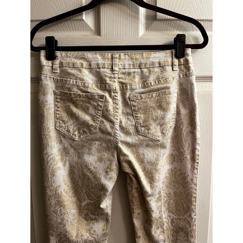 GOLD DAMASK JEANS~AZI~Skinny Jeans~White/Gold~Damask Print~4-6 - Picture 7 of 11